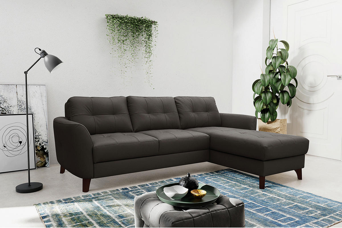ECKSOFA Dunkelbraun Echtleder Lederlook  - Dunkelbraun/Buchefarben, Design, Leder/Holz (238/168cm) - Livetastic
