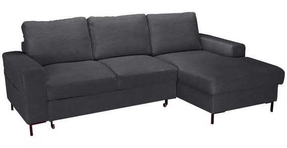 ECKSOFA Anthrazit Cord Rückenkissen, Bettkasten, Schlaffunktion, Rücken echt, Liegefläche im Originalstoff  - Anthrazit/Schwarz, KONVENTIONELL, Textil/Metall (240/150cm) - Carryhome