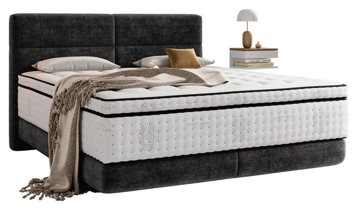 BOXSPRINGBETT 180/200 cm,  in Schwarz, Matratze, Topper, H3 + H3 = fest  - Schwarz, KONVENTIONELL, Holz/Textil (180/200cm) - Esposa