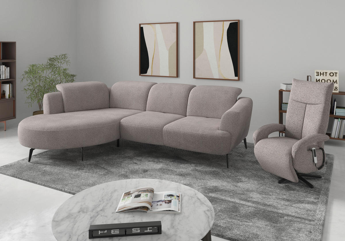 ECKSOFA in Chenille Silberfarben  199/309 cm  - Silberfarben/Schwarz, KONVENTIONELL, Textil/Metall (199/309cm) - Sit & More
