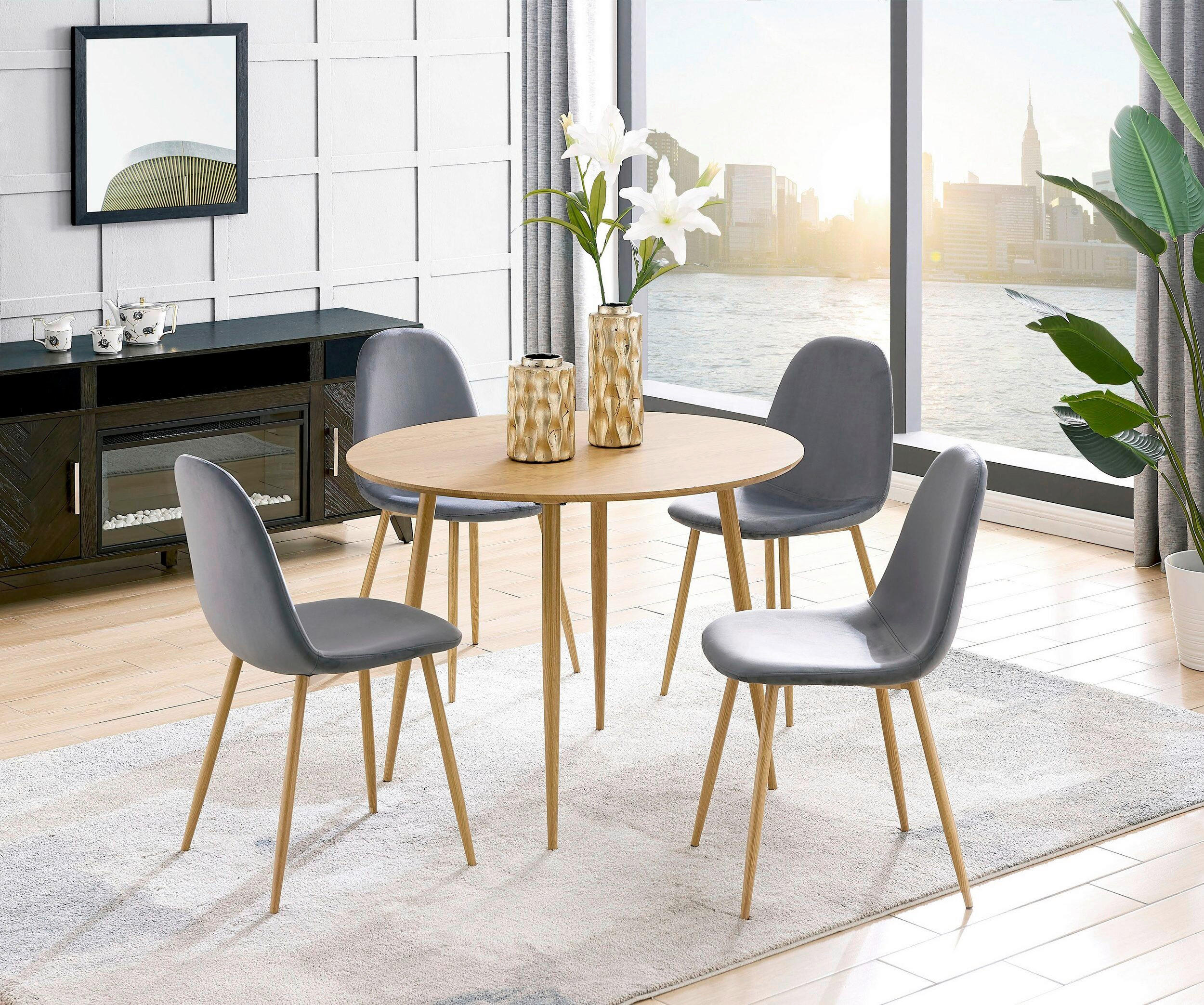 STUHL-SET 4 Stück  in Stahl Velours Metall, Textil  - Eichefarben/Anthrazit, Design, Textil/Metall (44/87/51cm) - MID.YOU