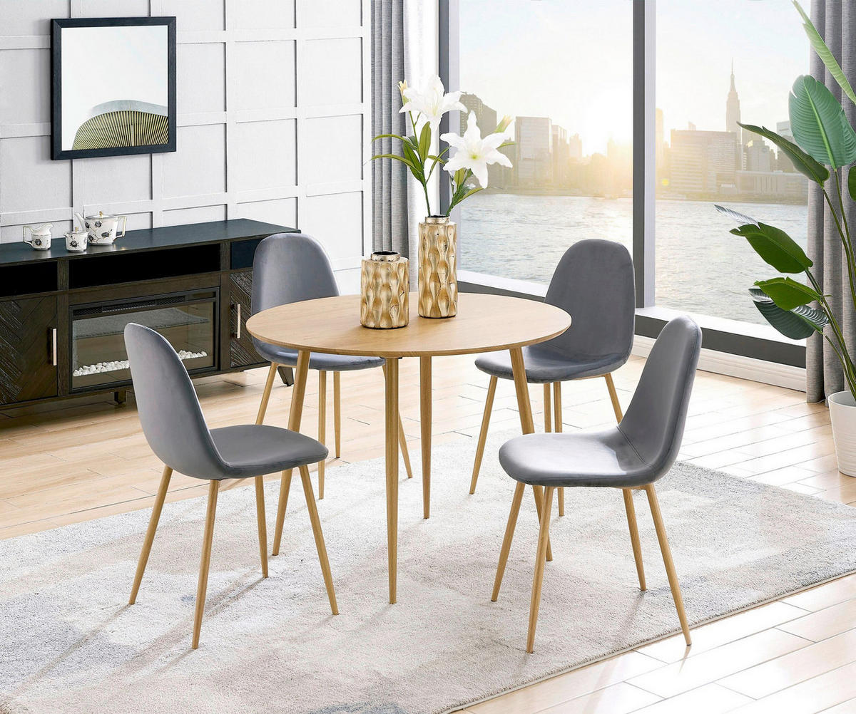 STUHL-SET Velours Anthrazit, Eichefarben  - Eichefarben/Anthrazit, Design, Textil/Metall (44/87/51cm) - MID.YOU