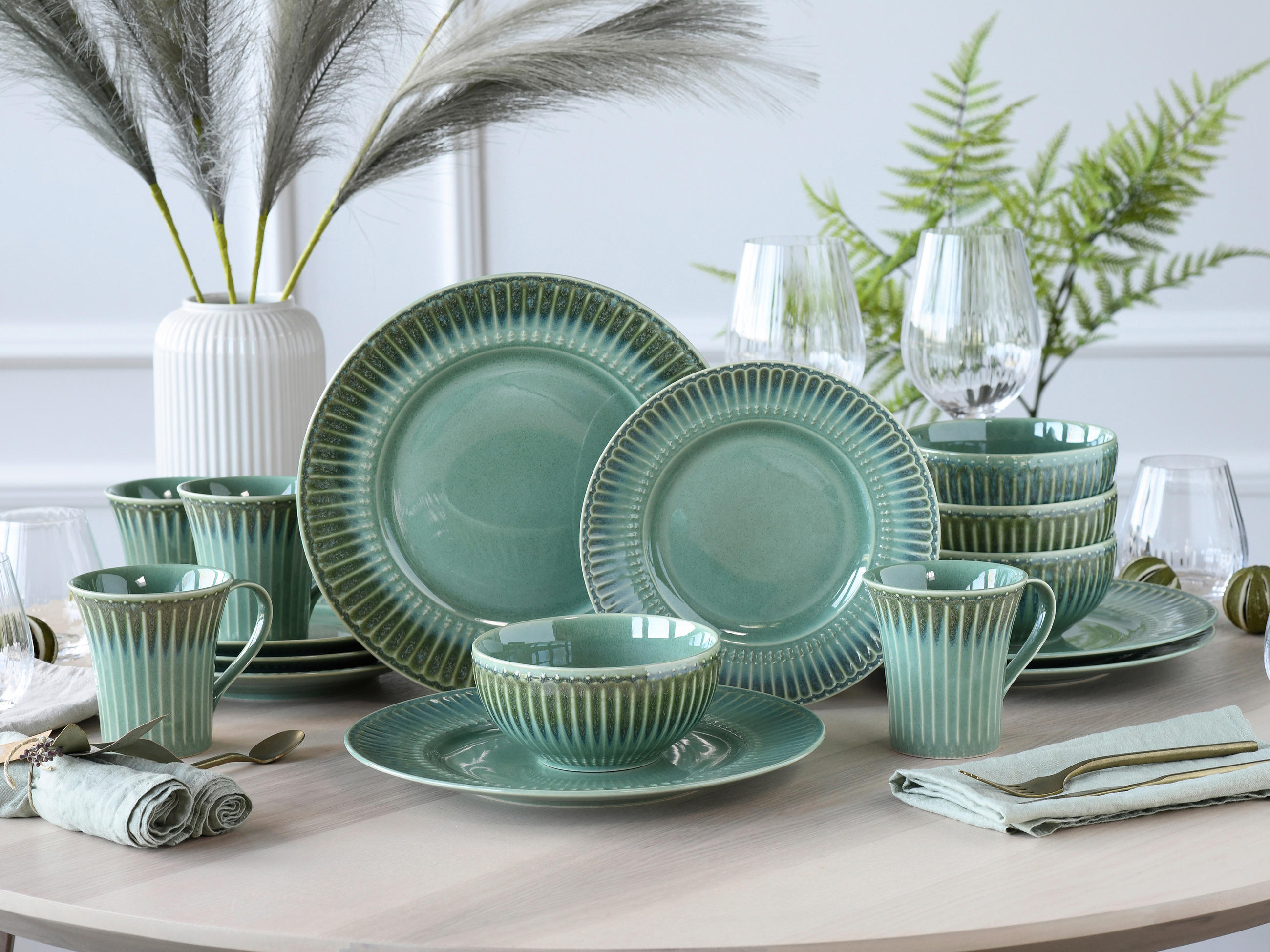 KOMPLETT SERVIS Celadon Grün 16 delar  - salviagrön, Basics, keramik - Creatable
