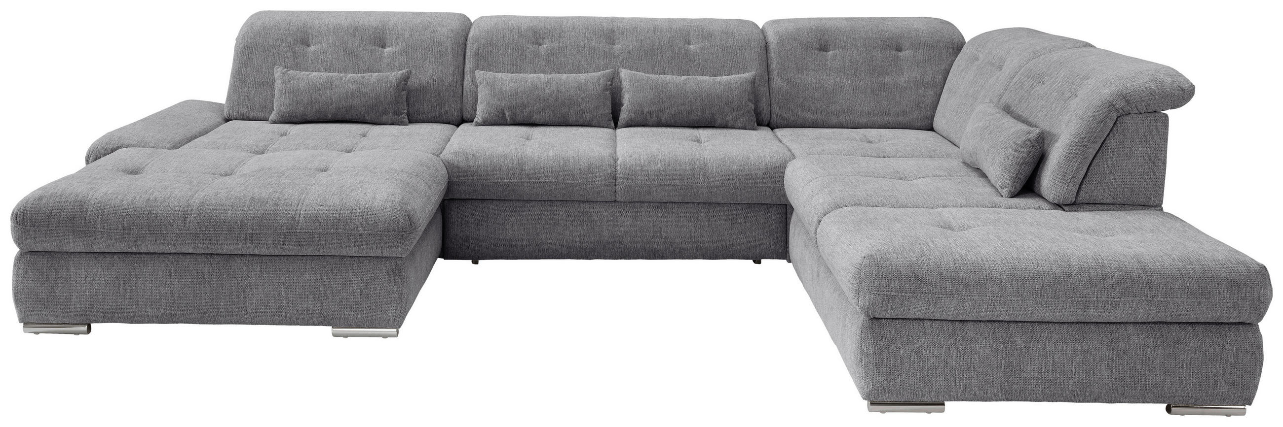 WOHNLANDSCHAFT in Chenille Dunkelgrau  - Chromfarben/Dunkelgrau, Design, Textil/Metall (195/376/254cm) - Livetastic