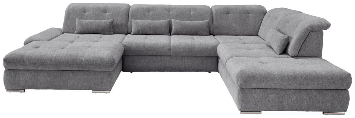 WOHNLANDSCHAFT in Chenille Dunkelgrau  - Chromfarben/Dunkelgrau, Design, Textil/Metall (195/376/254cm) - Livetastic