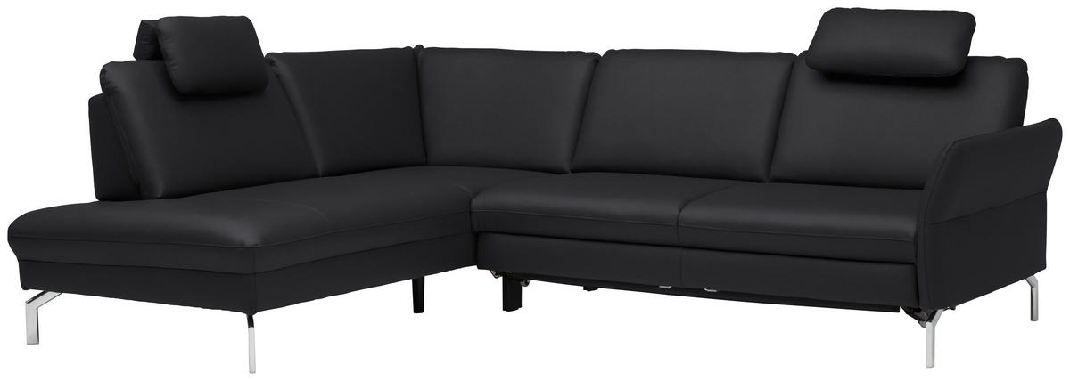 ECKSOFA in Echtleder Anthrazit  220/284 cm  - Anthrazit/Alufarben, KONVENTIONELL, Leder/Metall (220/284cm) - Beldomo Premium