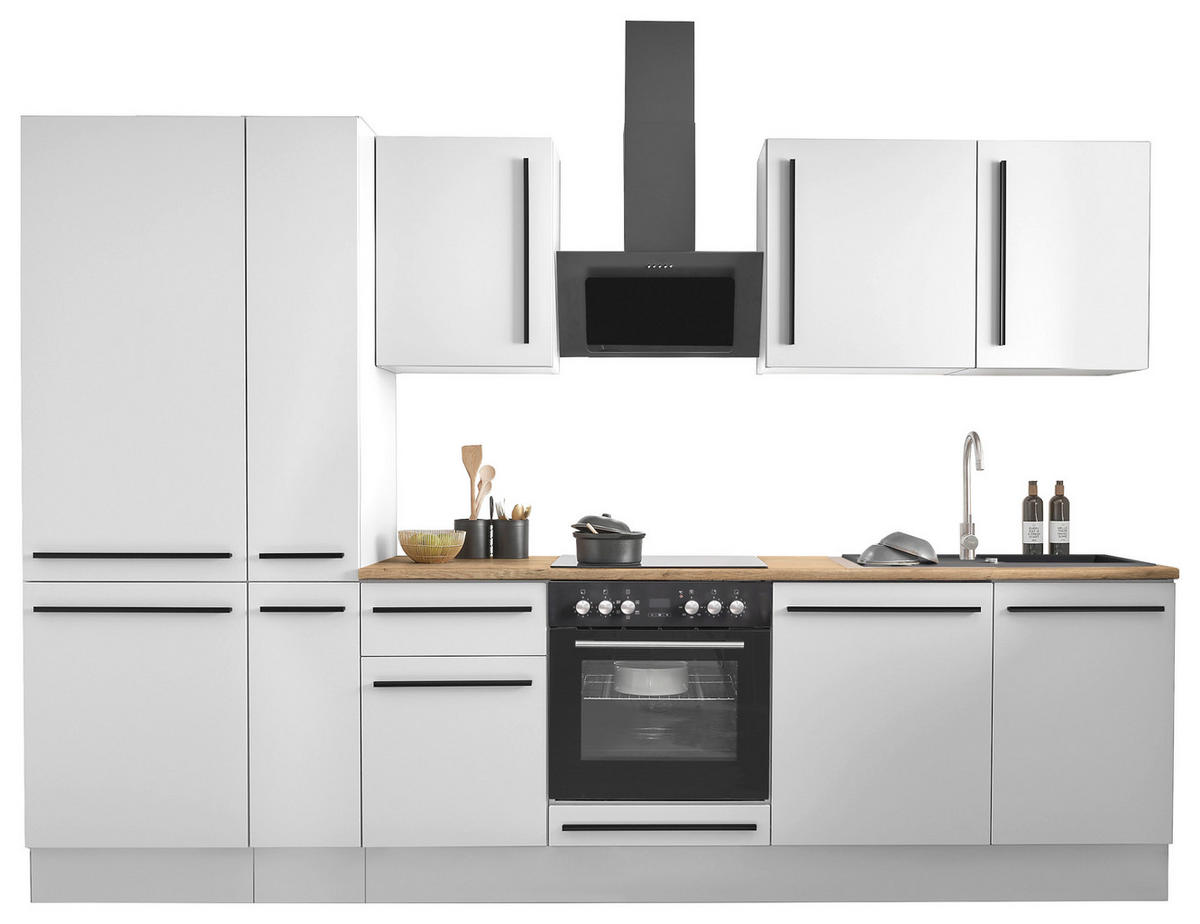 KÜCHENBLOCK 310 cm   in Weiß, Eichefarben  - Eichefarben/Schwarz, Design, Holzwerkstoff/Kunststoff (310cm) - MID.YOU