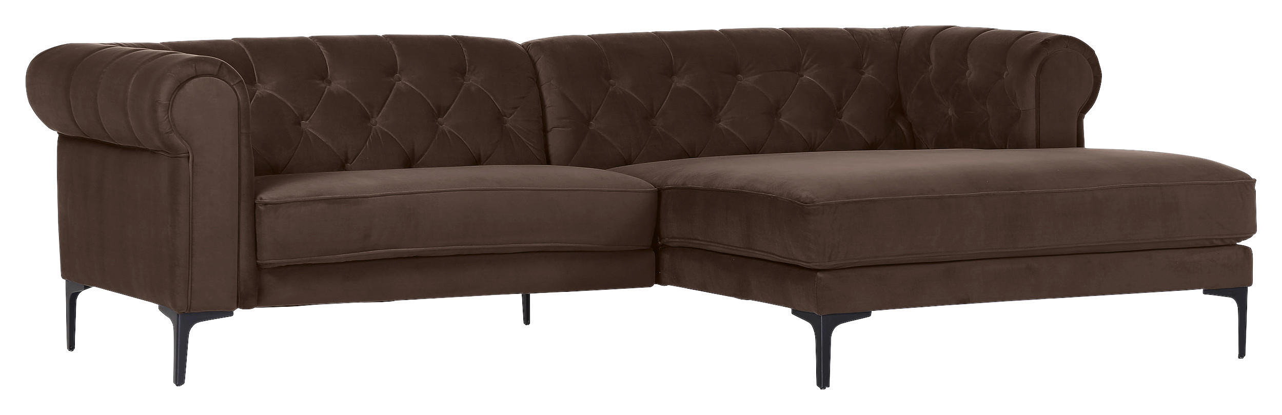 CHESTERFIELD-WOHNLANDSCHAFT Dunkelbraun Samt - Dunkelbraun/Schwarz, Design, Textil/Metall (260/155cm) - Carryhome