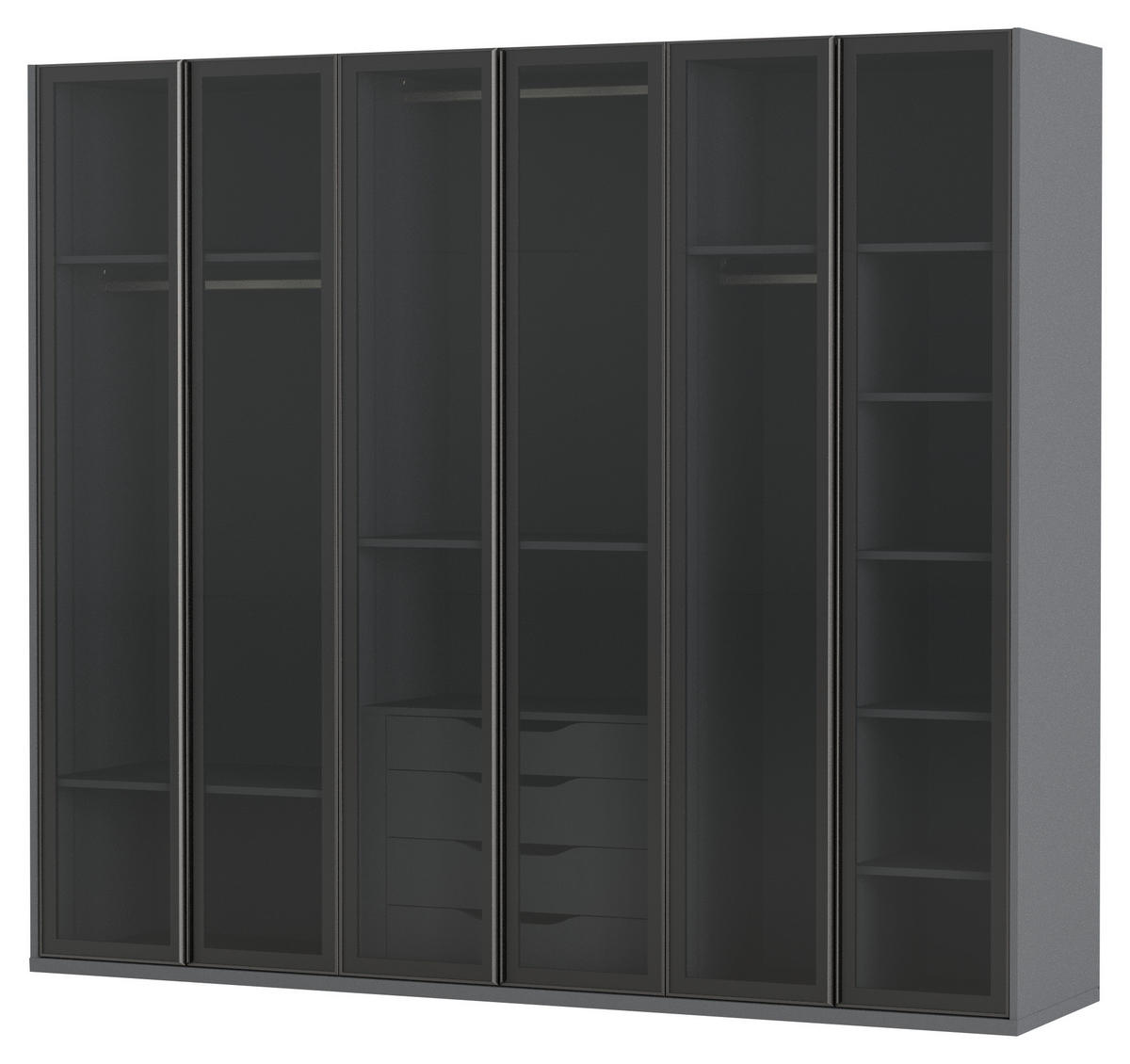 KLEIDERSCHRANK 251/220/60 cm,  in Anthrazit, 6-türig  - Anthrazit, KONVENTIONELL, Glas/Holzwerkstoff (251/220/60cm) - Chameo