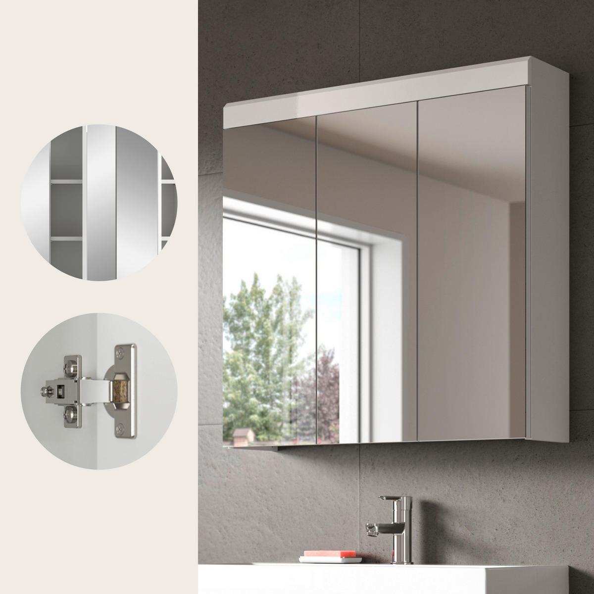 SPEGELSKÅP  - vit, Trend, trämaterial/glas (80/79/18cm) - MID.YOU