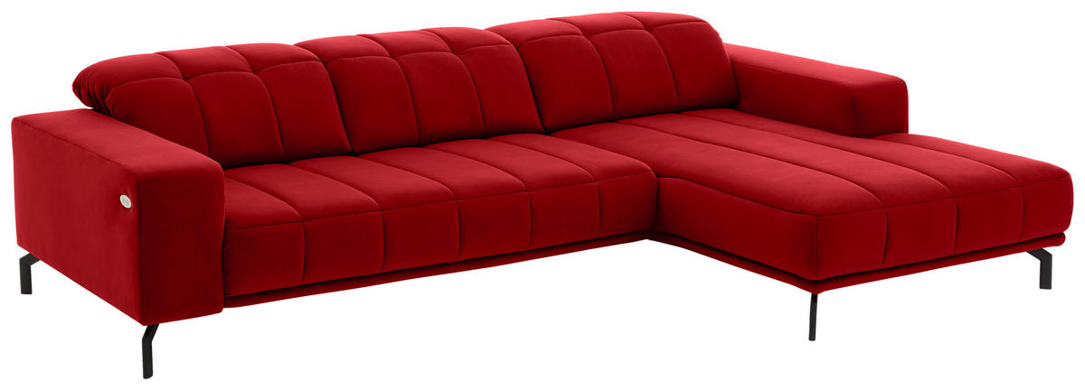 ECKSOFA Rot Velours  - Rot/Schwarz, Design, Textil/Metall (293/195cm) - Beldomo Style