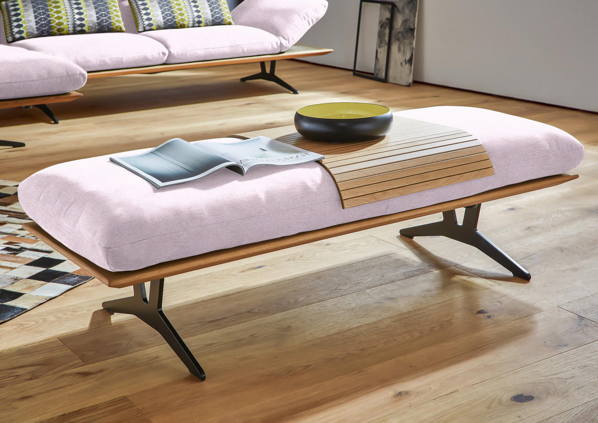 HOCKERBANK in Holz, Textil Hellrosa  - Hellrosa/Schwarz, Design, Holz/Textil (150/43/60cm) - Dieter Knoll