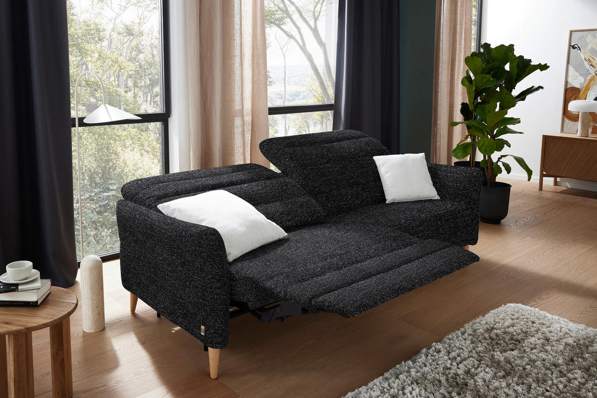 2-SITZER-SOFA  in Webstoff Schwarz  - Eiche Bianco/Schwarz, Design, Holz/Textil (234-262/85-106/98-112cm) - Dieter Knoll