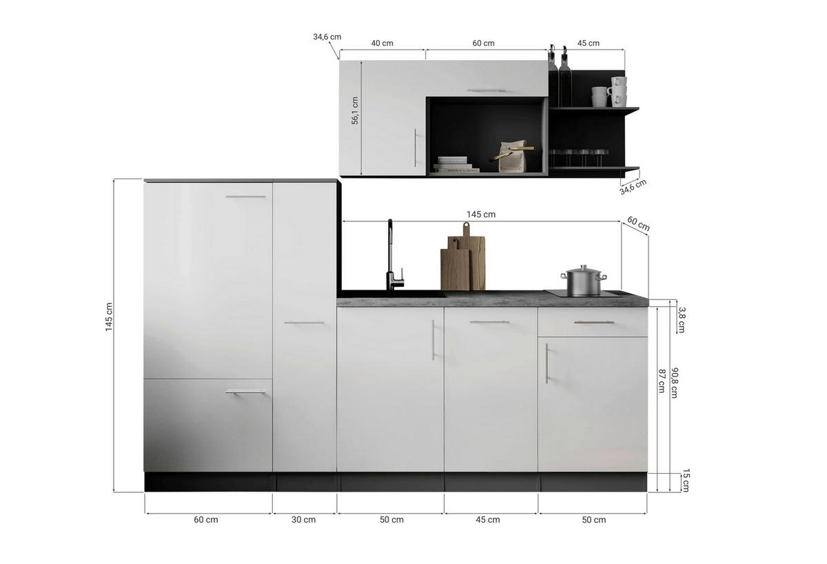 MODULKÖK 235 cm   i grå  - grå, Trend, metall/trämaterial (235cm) - Respekta