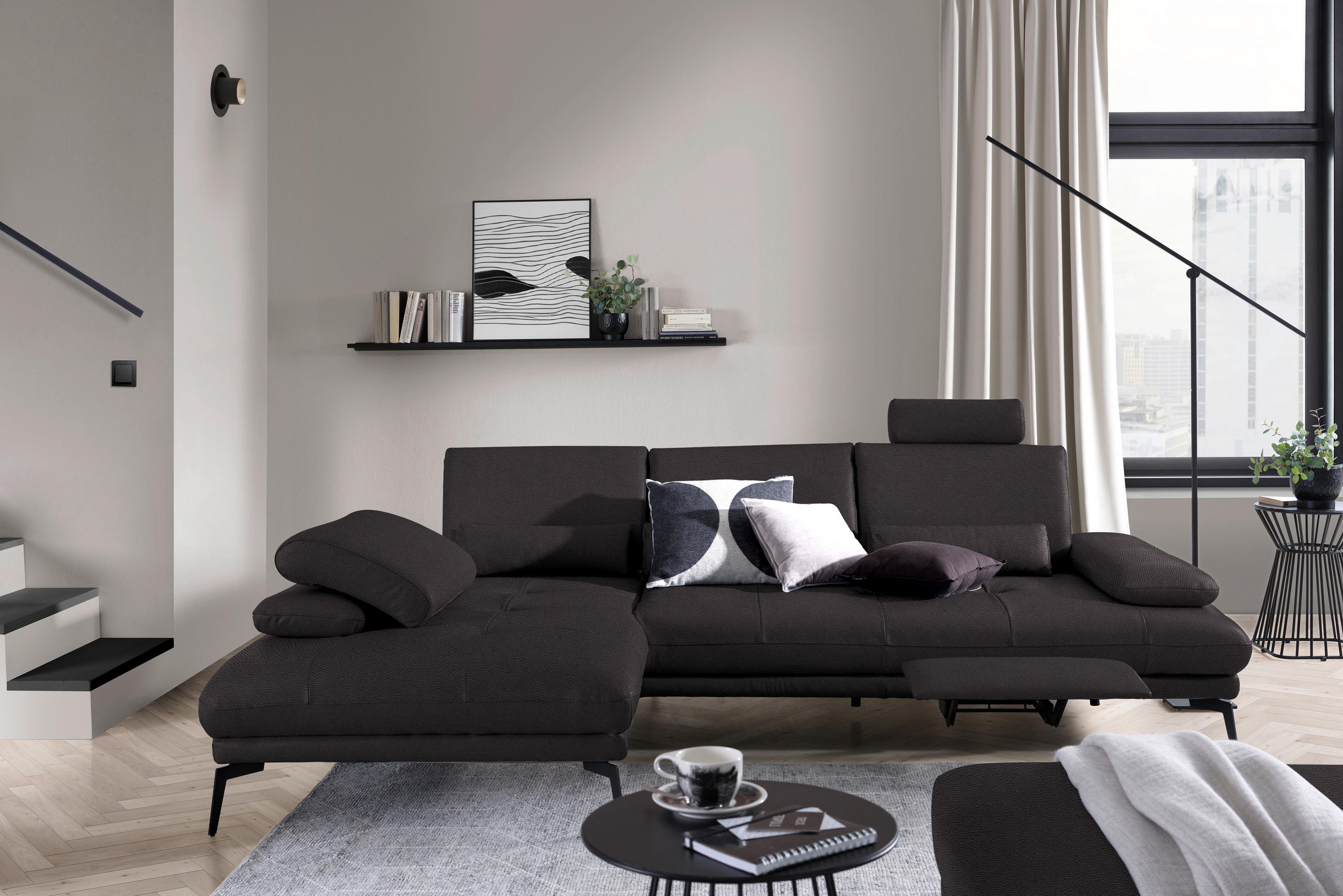 ECKSOFA in Echtleder Dunkelbraun  - Dunkelbraun/Schwarz, Design, Leder/Metall (187/273cm) - Celina Home