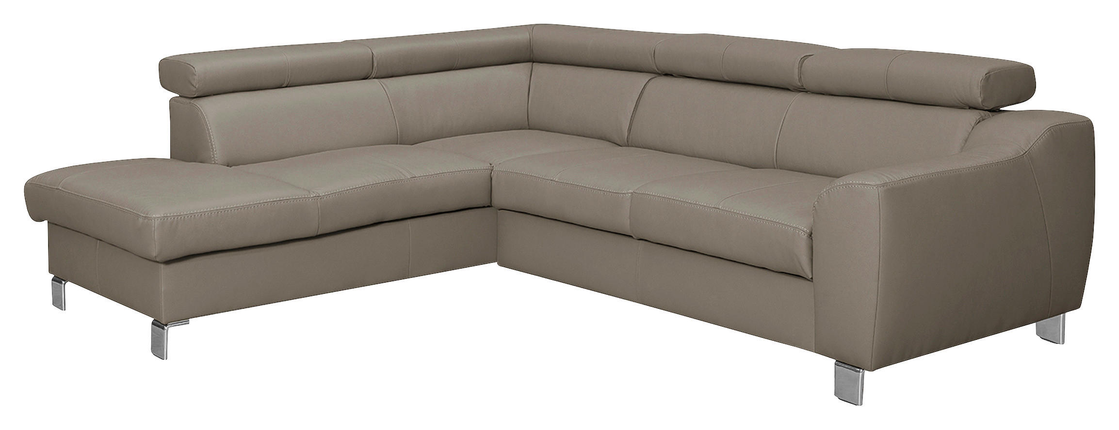 ECKSOFA Taupe Echtleder Lederlook  - Taupe/Chromfarben, Design, Leder/Textil (208/245cm) - Livetastic