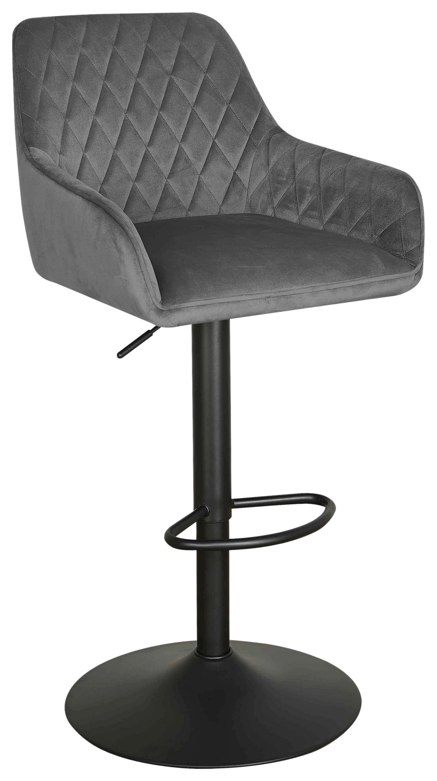 BARHOCKER Samt Grau, Schwarz Eisen  - Schwarz/Grau, Design, Textil/Metall (53/92-114/56,5cm) - Novel