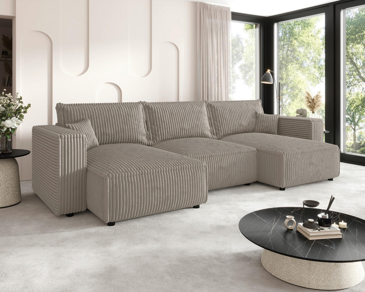 WOHNLANDSCHAFT Beige Cord  - Beige/Schwarz, MODERN, Kunststoff/Textil (153/350/153cm) - Xora