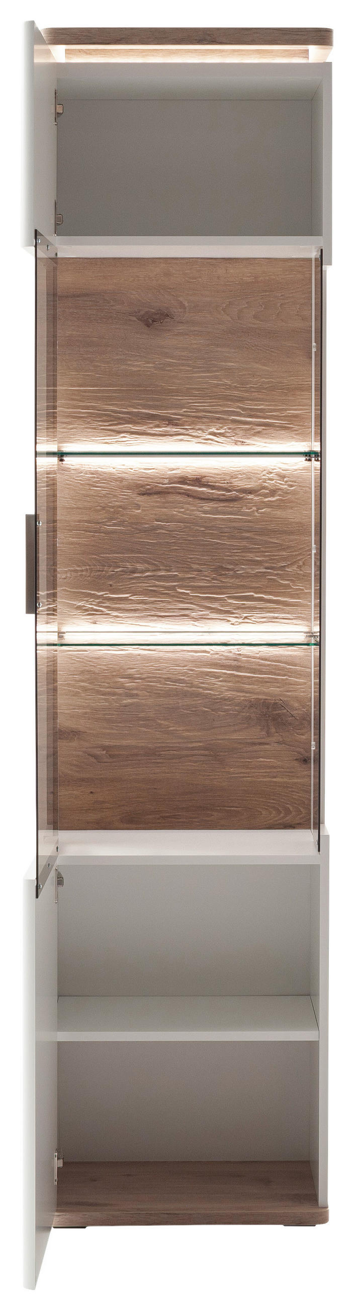 VITRINE in Weiss, Eichefarben  - Weiss/Eichefarben, Design, Glas/Holzwerkstoff (50/208/38cm) - Livetastic
