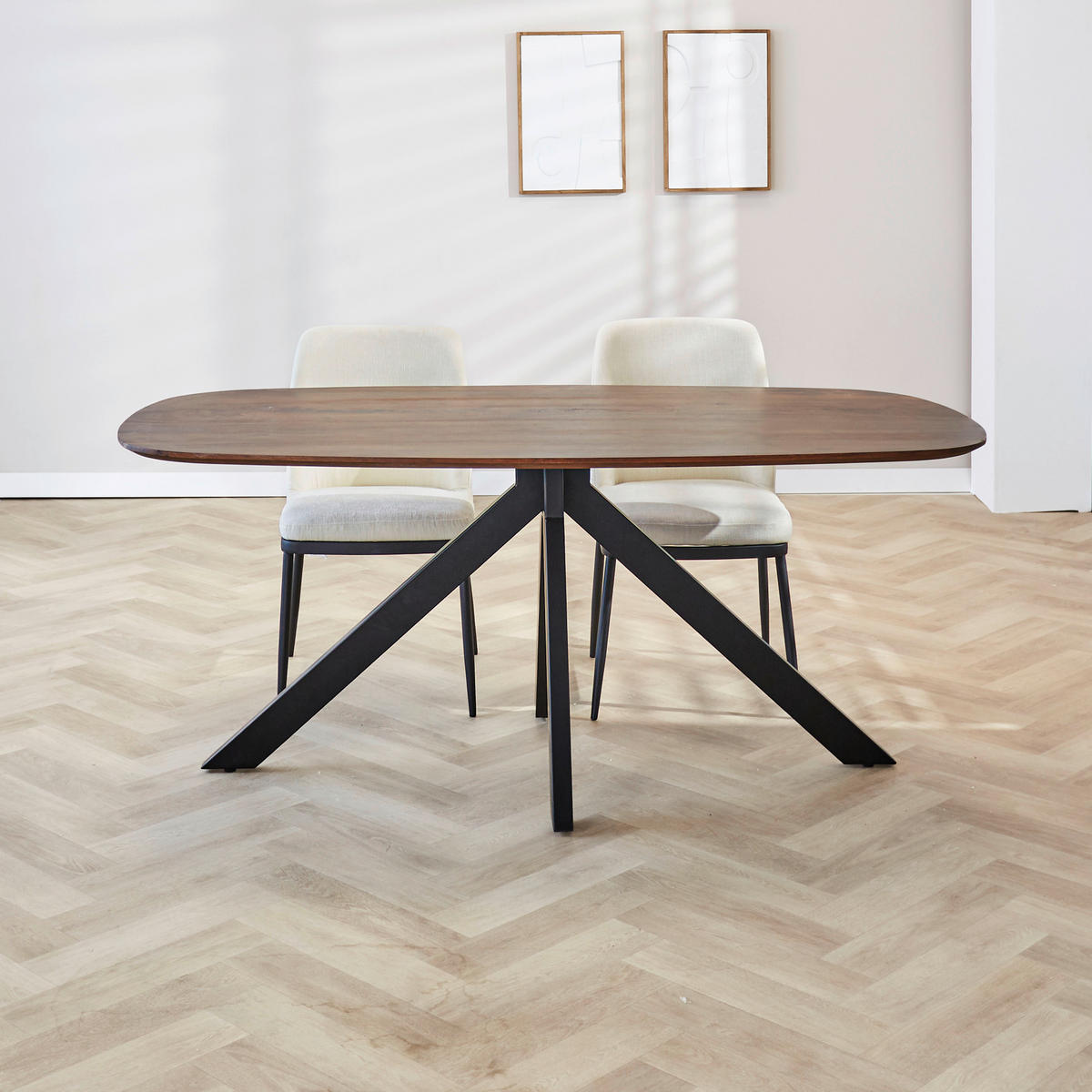 ESSTISCH Akazie oval Braun, Akaziefarben  - Schwarz/Braun, Design, Holz/Metall (180/100/76cm) - MID.YOU