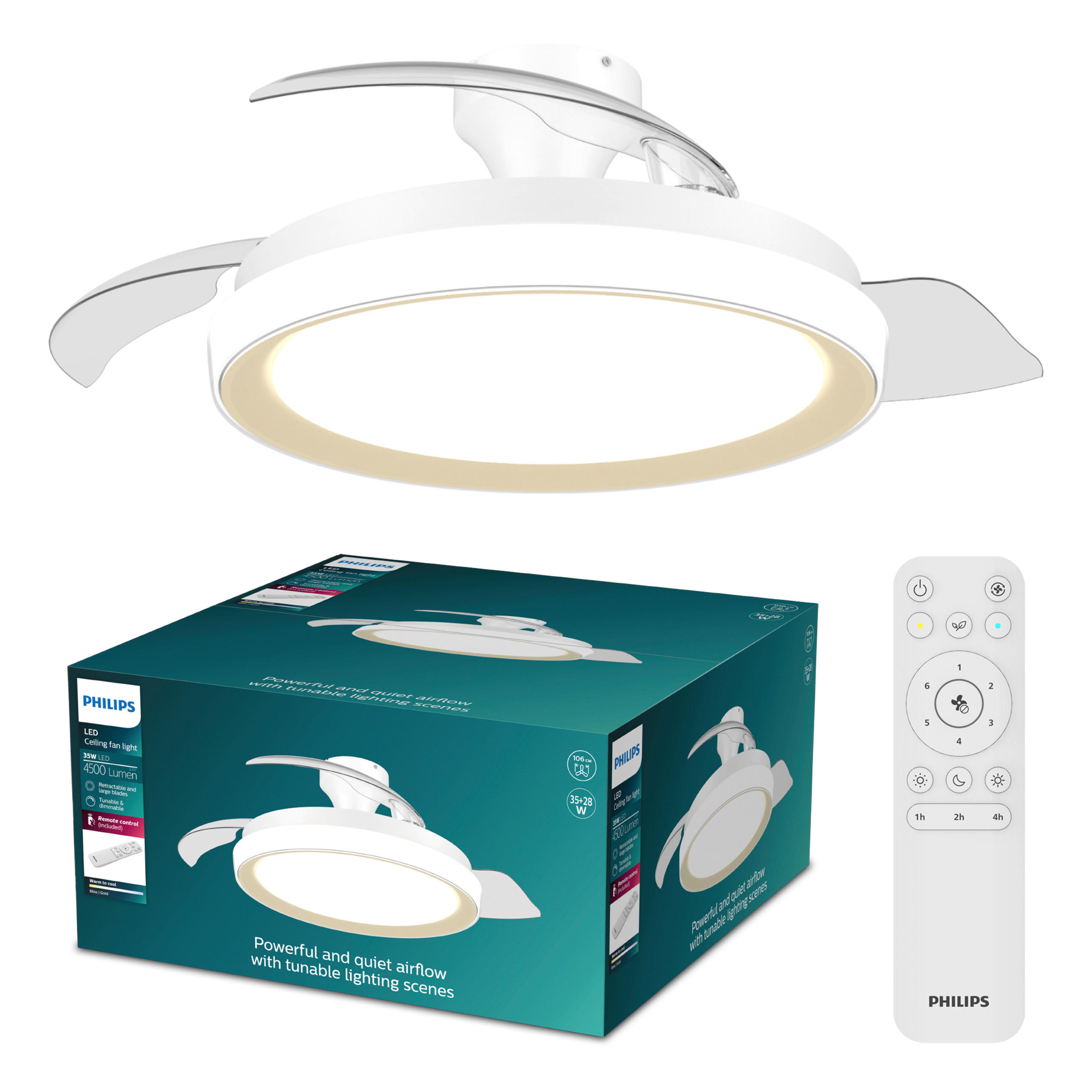 Deckenleuchte mit Ventilator 106/29/106 cm  - Weiß, Basics, Kunststoff (106/29/106cm) - Philips