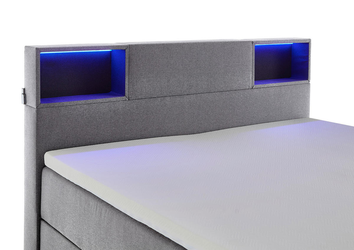 BOXSPRINGBETT 160/200 cm  in Hellgrau  - Hellgrau/Schwarz, Design, Holz/Textil (160/200cm) - Xora