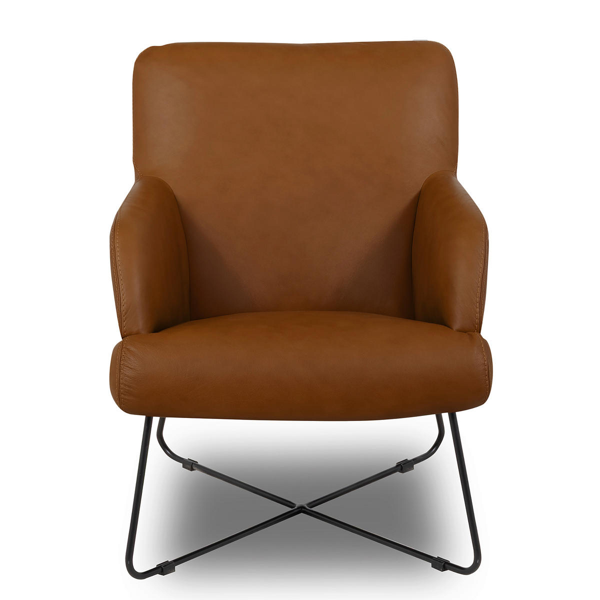 SESSEL in Echtleder Cognac  - Cognac/Schwarz, Design, Leder/Metall (67/87/74cm) - Livetastic