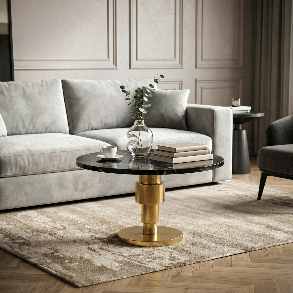 SOFFBORD i sten 60/60/39 cm  - svart/guldfärgad, Design, metall/sten (60/60/39cm) - MID.YOU