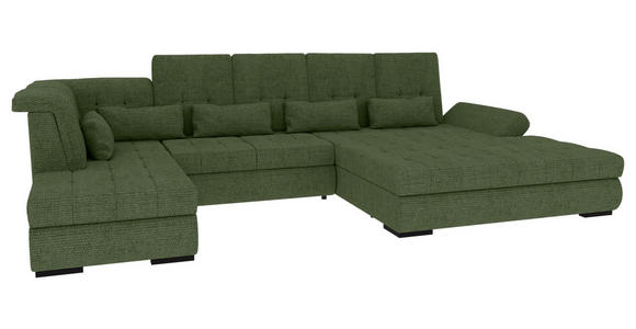 WOHNLANDSCHAFT  in Struktur Olivgrün  - Schwarz/Olivgrün, KONVENTIONELL, Kunststoff/Textil (212/363/191cm) - Carryhome