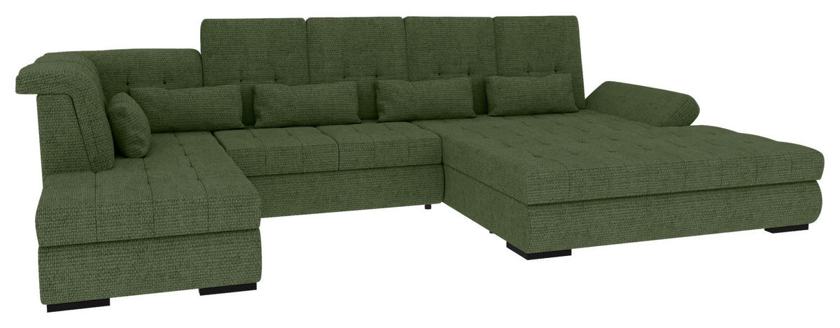 WOHNLANDSCHAFT Olivgrün Struktur  - Schwarz/Olivgrün, KONVENTIONELL, Kunststoff/Textil (222/358/212cm) - Carryhome