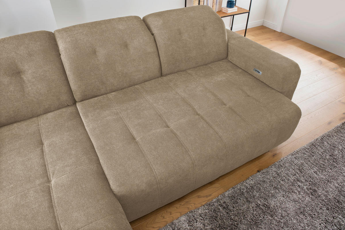 ECKSOFA Vicari Hellbraun Chenille  - Hellbraun/Schwarz, MODERN, Textil/Metall (292/185cm) - Livetastic