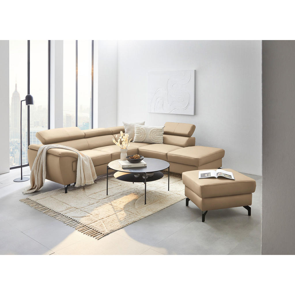 Thumbnail - Celina Home Ecksofa, Beige, Textil, Leder, Kombination Echtleder/Lederlook, Rindleder, 5-Sitzer, Ottomane rechts, L-Form...