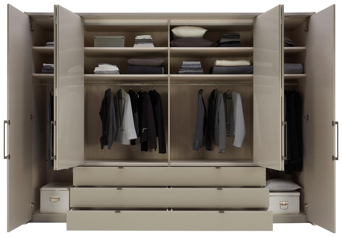 KLEIDERSCHRANK 300/216/58 cm 6-türig  - Schieferfarben/Grau, Design, Glas/Holzwerkstoff (300/216/58cm) - Novel