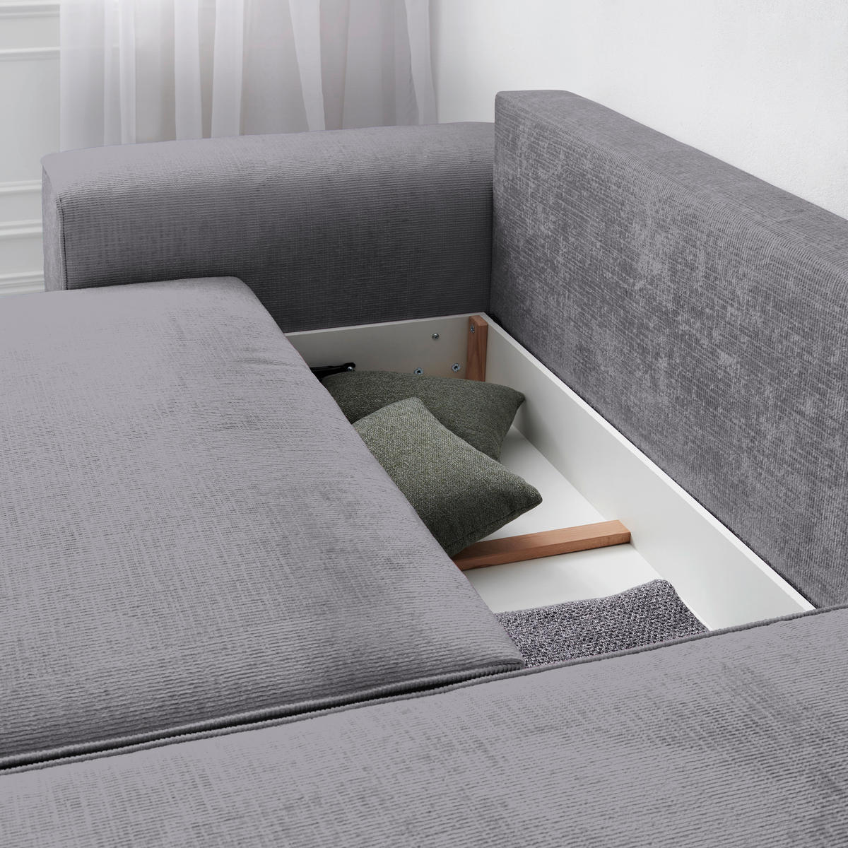 ECKSOFA in Plüsch Hellgrau  - Blaugrau/Hellgrau, Design, Kunststoff/Textil (288/152cm) - Xora