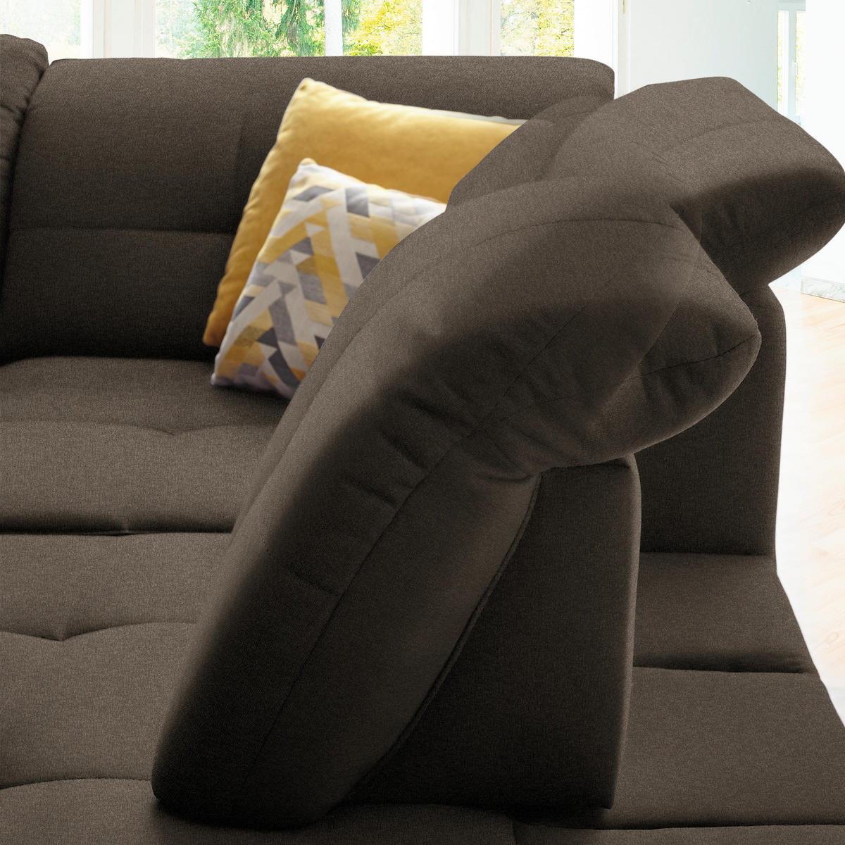 ECKSOFA in Chenille Dunkelbraun  - Dunkelbraun/Schwarz, Design, Textil/Metall (310/240cm) - Xora