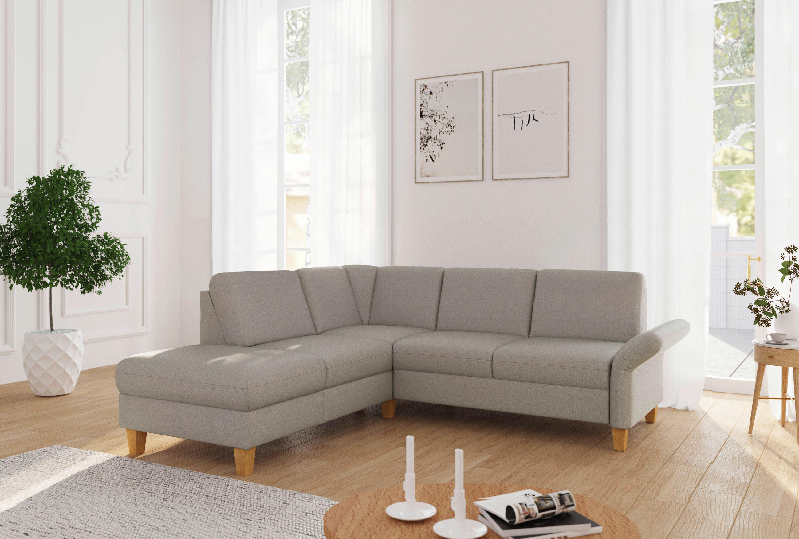 ECKSOFA ROCHELLE E Taupe Flachgewebe  - Taupe/Eichefarben, KONVENTIONELL, Holz/Textil (216/240cm) - Sit & More