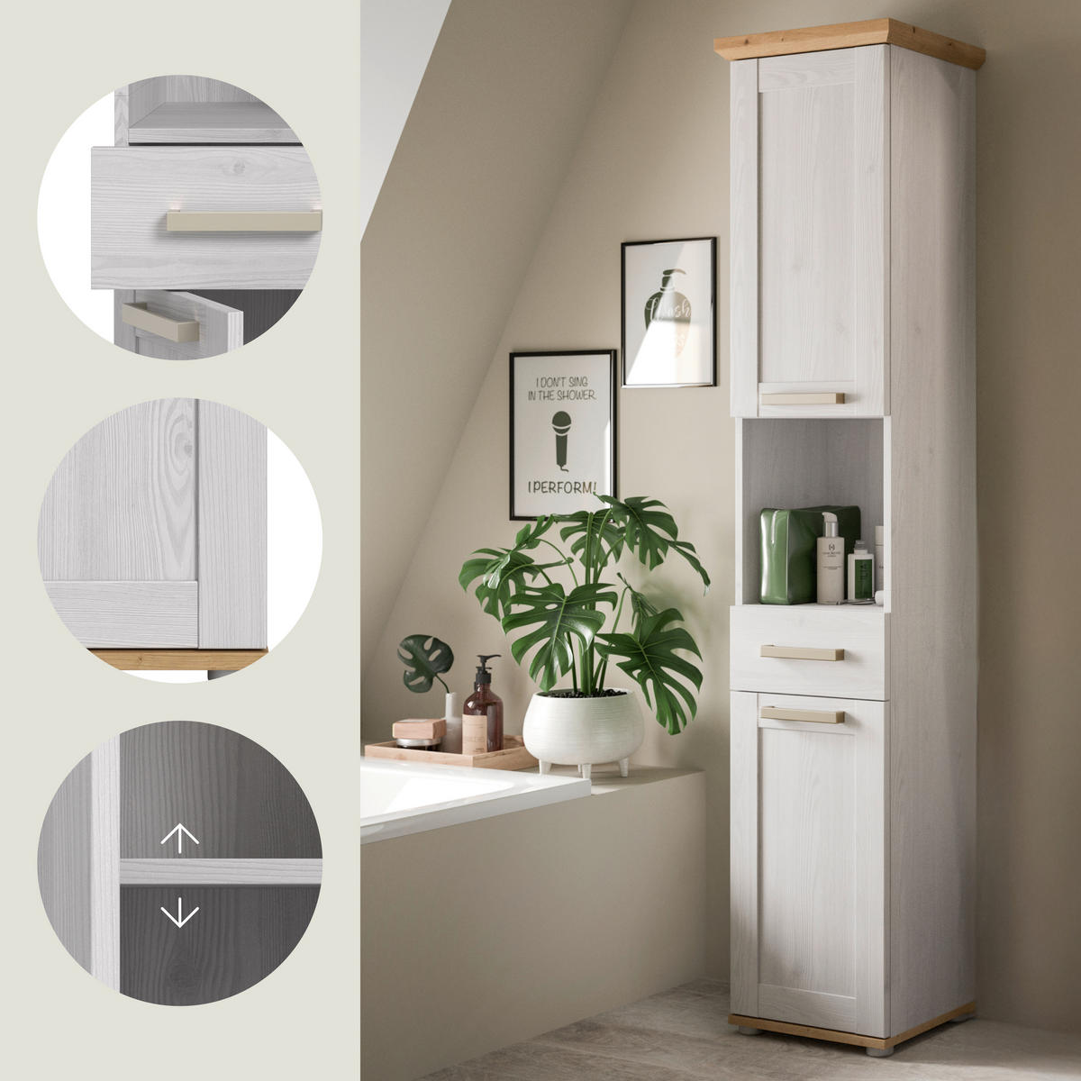 VYSOKÁ SKŘÍŇ, barvy modřínu, barvy modřínu, 39/187/34 cm - barvy stříbra/barvy modřínu, Trend, kompozitní dřevo/plast (39/187/34cm) - MID.YOU