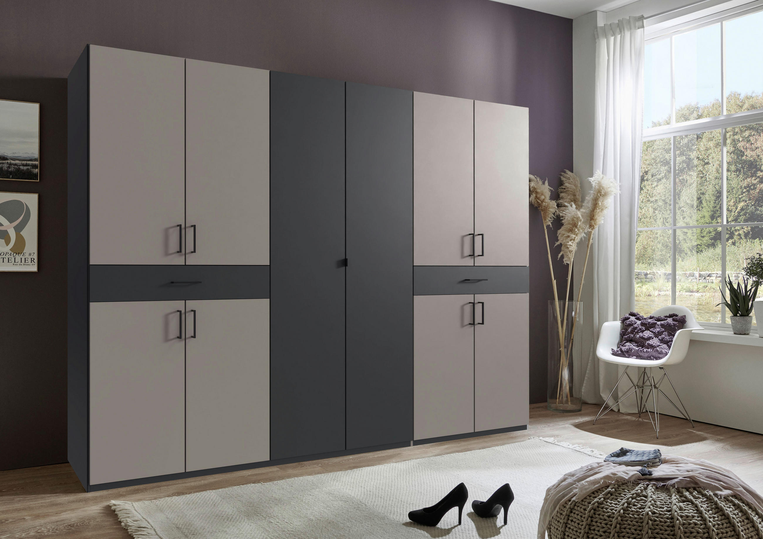 DREHTÜRENSCHRANK in Graphitfarben, Sahara  - Schwarz/Graphitfarben, Konventionell, Holzwerkstoff/Kunststoff (270/208/58cm) - Carryhome
