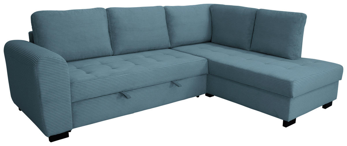 ECKSOFA JOHN Hellblau Cord Rückenkissen, Bettkasten, Liegefläche im Originalstoff  - Schwarz/Hellblau, Trend, Kunststoff/Textil (239/178cm) - P & B