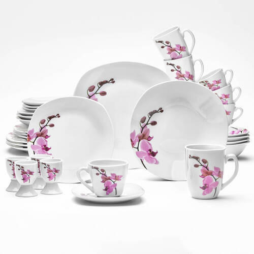 KOMPLETT SERVIS Kyoto 32 delar  - vit/magenta, Klassisk, keramik - Van Well