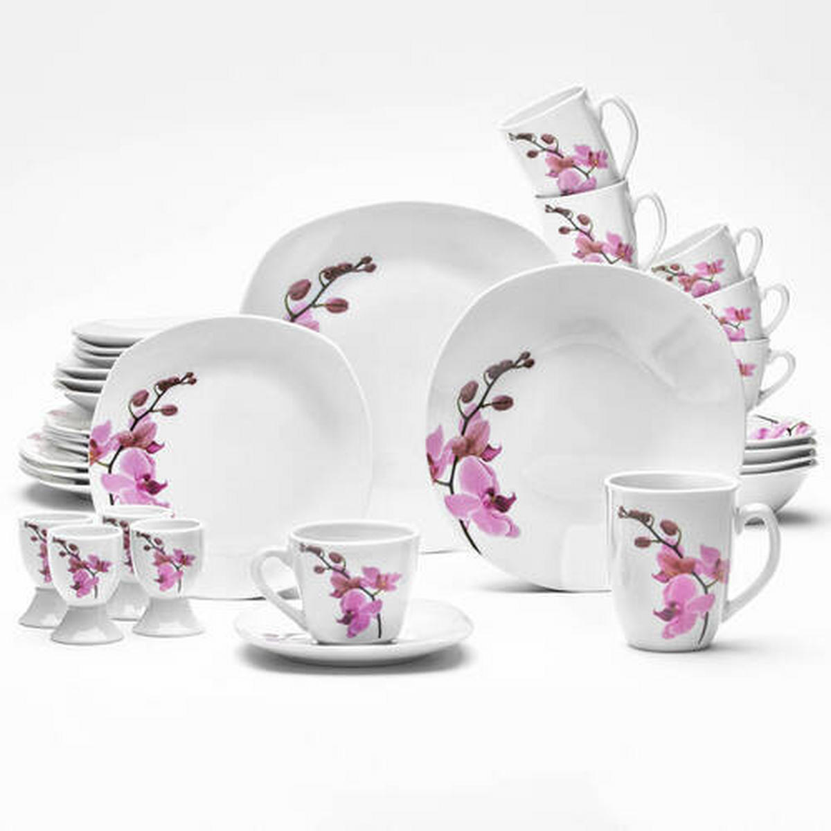 KOMBISERVICE Kyoto 32-teilig  - Weiss/Magenta, Konventionell, Keramik - Van Well