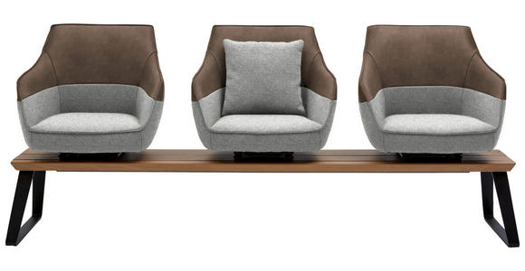 SITZBANK 210/87/67 cm in Grau, Weiß, Beige - Beige/Schwarz, Design, Leder/Holz (210/87/67cm) - Ambiente