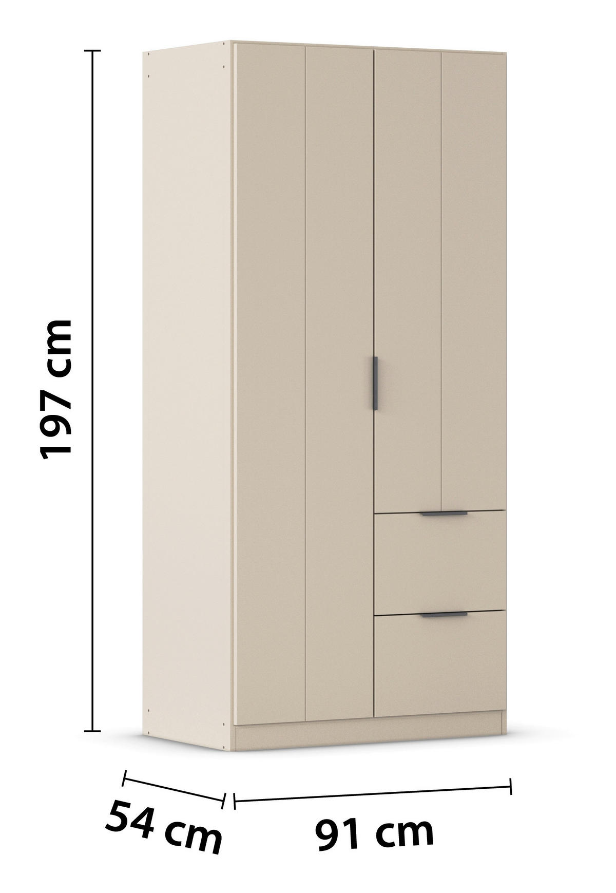 GARDEROB MED GÅNGJÄRN 91/197/54 cm 2-dörrar - champagne/grå, Modern, metall/trämaterial (91/197/54cm) - Rauch Möbel