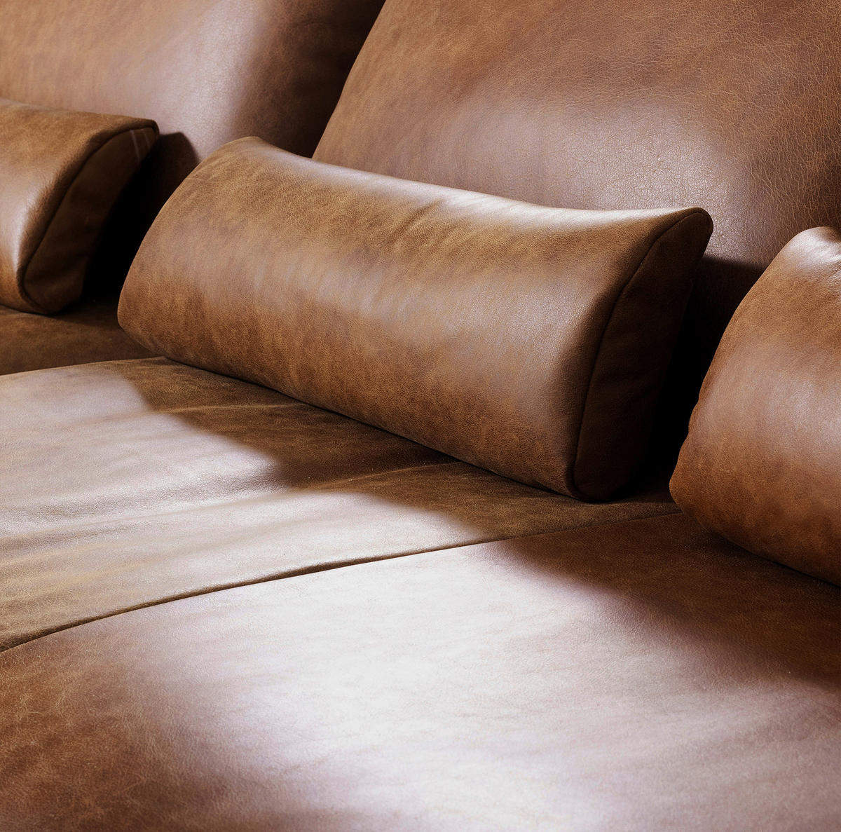 ECKSOFA in Echtleder Cognac  - Cognac/Schwarz, Design, Leder/Metall (172/313cm) - Livetastic