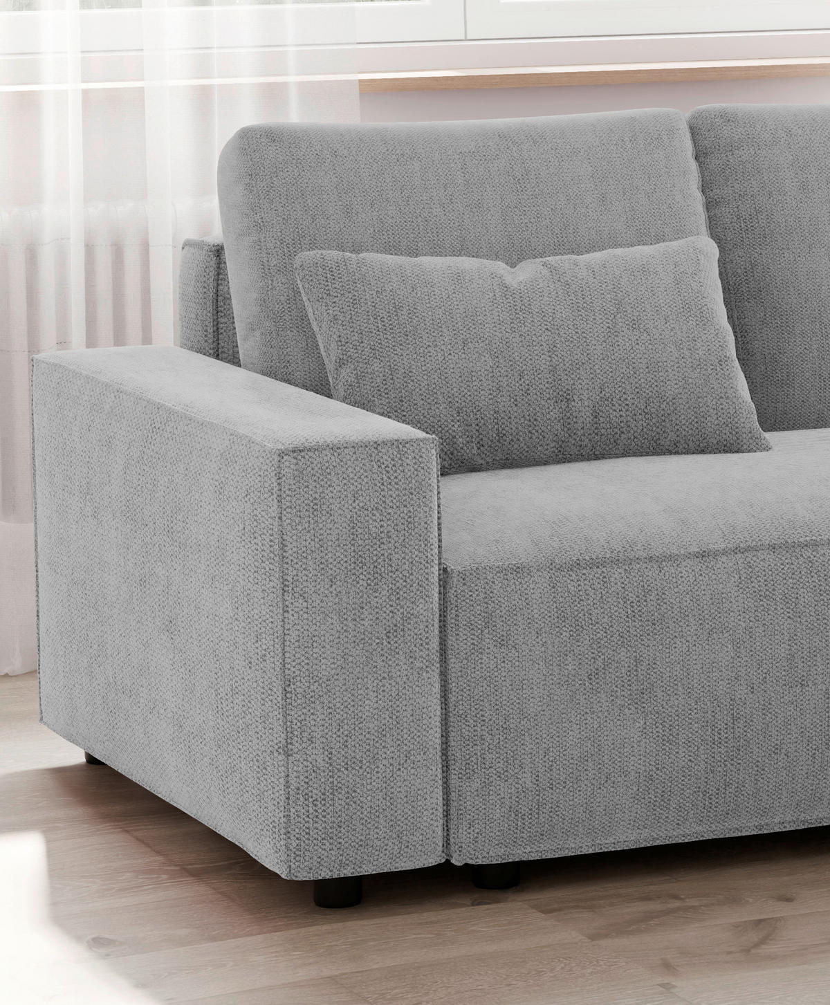 ECKSCHLAFSOFA in Chenille Silberfarben  - Silberfarben/Schwarz, MODERN, Kunststoff/Textil (247/154cm) - Livetastic