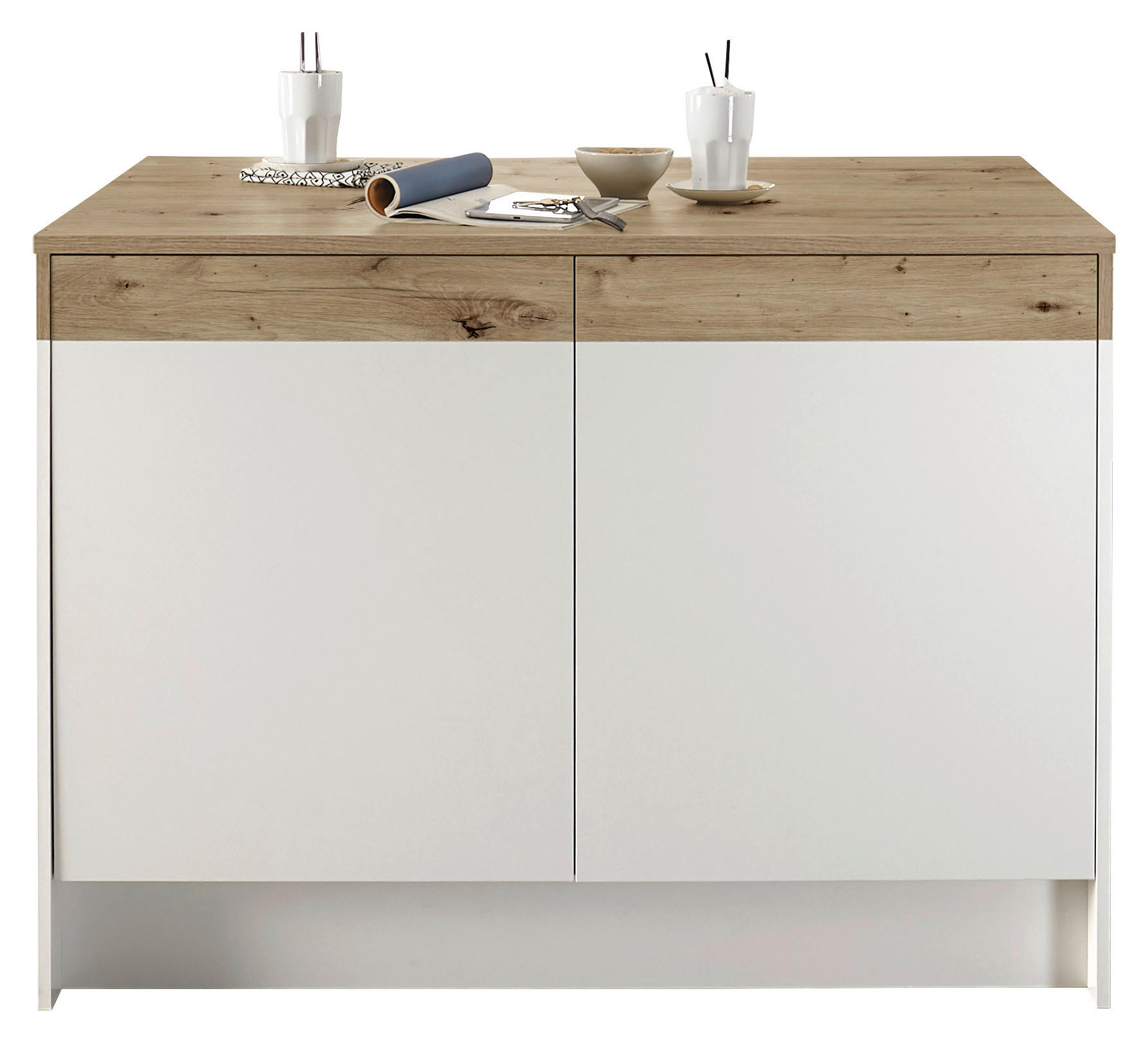 KUCHYŇSKÝ OSTRŮVEK - bílá/barvy dubu, Basics, kompozitní dřevo (123/90/90cm) - MID.YOU