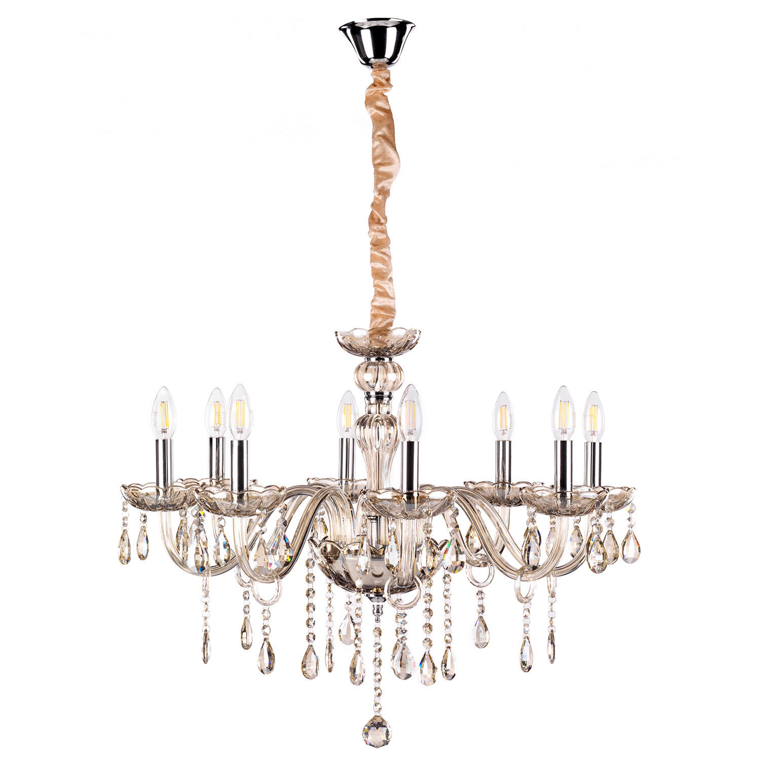 KRISTALL-HÄNGELEUCHTE 70/110 cm   - Bernsteinfarben, KONVENTIONELL, Glas/Metall (70/110cm)