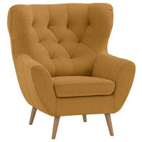 OHRENSESSEL 87/101/95 cm  in Cord Currygelb  - Currygelb/Eichefarben, Design, Holz/Textil (87/101/95cm) - Stylife