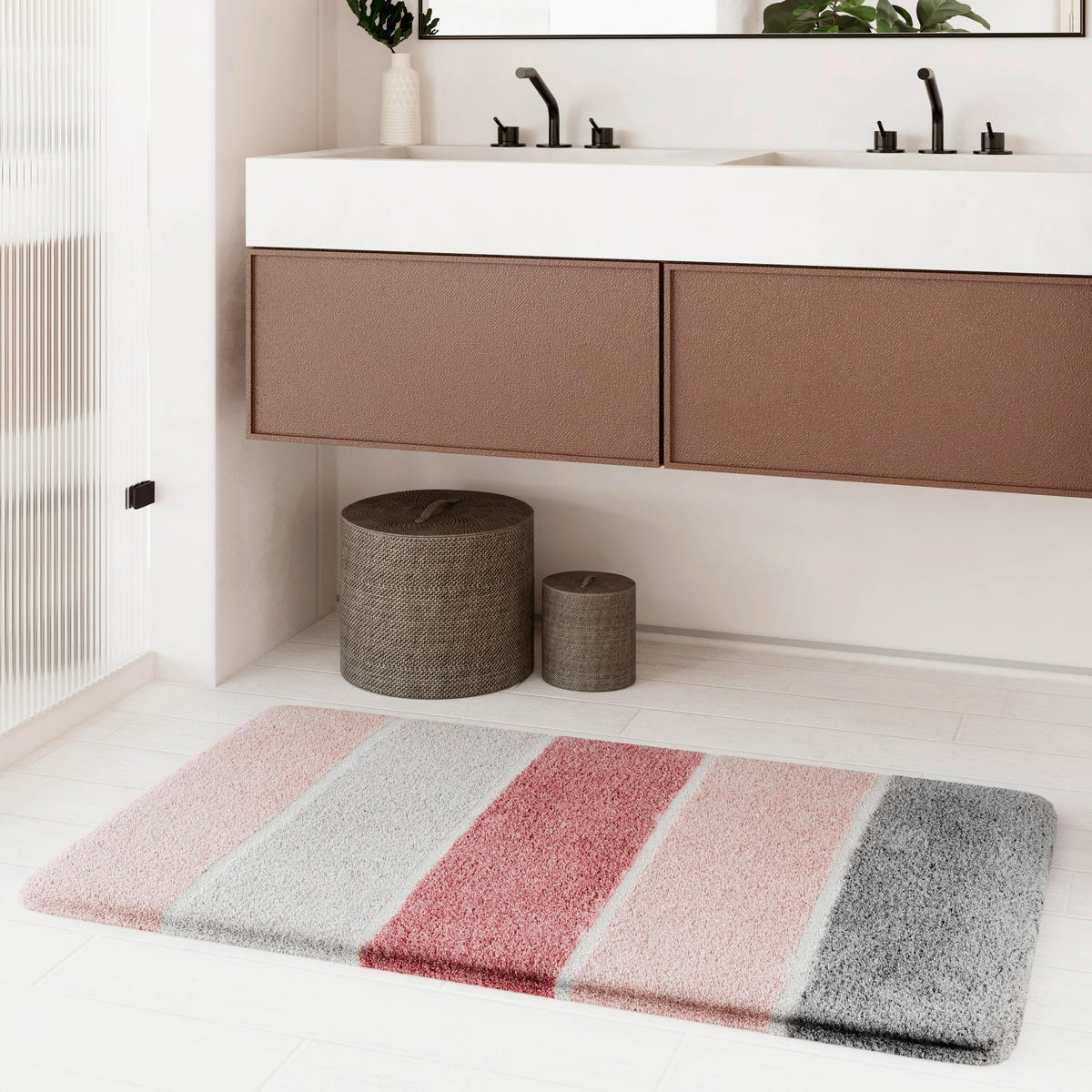 BADTEPPICH Grau, Hellrosa 55/65 cm  - Hellrosa/Grau, Basics, Kunststoff/Textil (55/65cm) - WECON HOME