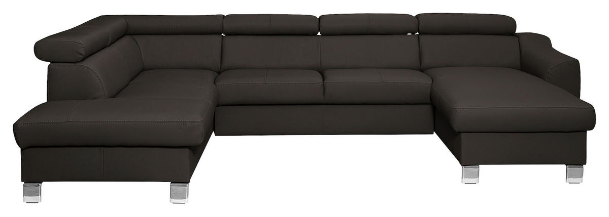 WOHNLANDSCHAFT in Lederlook Echtleder Dunkelbraun  - Chromfarben/Dunkelbraun, Design, Leder/Textil (208/315/175cm) - Livetastic